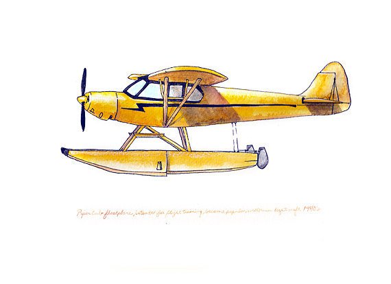 570x414 Piper Cub Floatplane Seaplane Vintage Airplane Watercolor Etsy - Vintage Airplane Watercolor