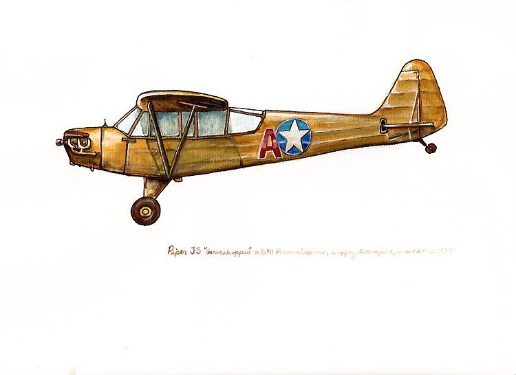 750x546 Piper J3 Grasshopper Vintage Airplane Watercolor Print 8x10 - Vintage Airplane Watercolor