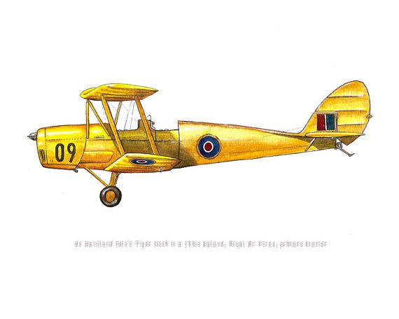570x456 Tiger Moth Vintage Airplane Watercolor Print, 8x10 Nursery - Vintage Airplane Watercolor