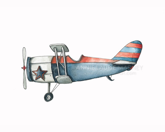 570x456 Vintage Airplane - Vintage Airplane Watercolor