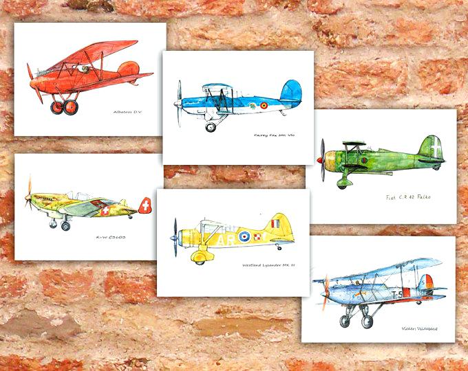 680x540 Vintage Airplane Decor For Nursery Airplane Decor Nursery Set 6 - Vintage Airplane Watercolor