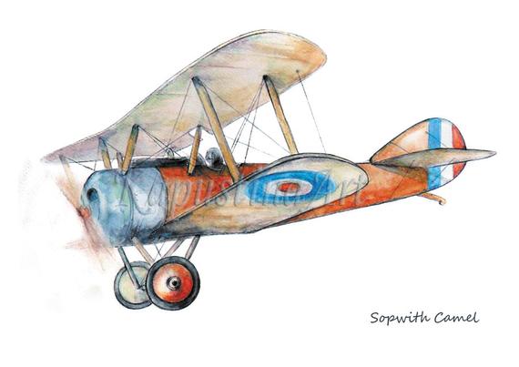 570x403 10% Off Coupon On Vintage Airplane Print Sopwith Camel Watercolor - Vintage Airplane Watercolor