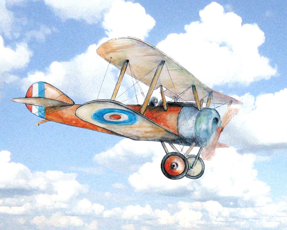 1000x800 Airplane Nursery Airplane In The Sky Decor Aircraft Watercolor - Vintage Airplane Watercolor