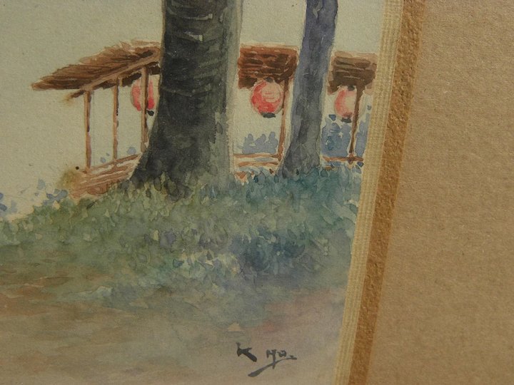 720x540 Three Signed Vintage Japanese Watercolor Paintings Mounted As One - Vintage Japanese Watercolor Paintings