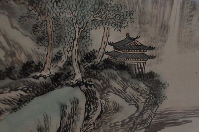 400x266 Vintage Japanese Watercolor On Silk Framed Waterfall River - Vintage Japanese Watercolor Paintings