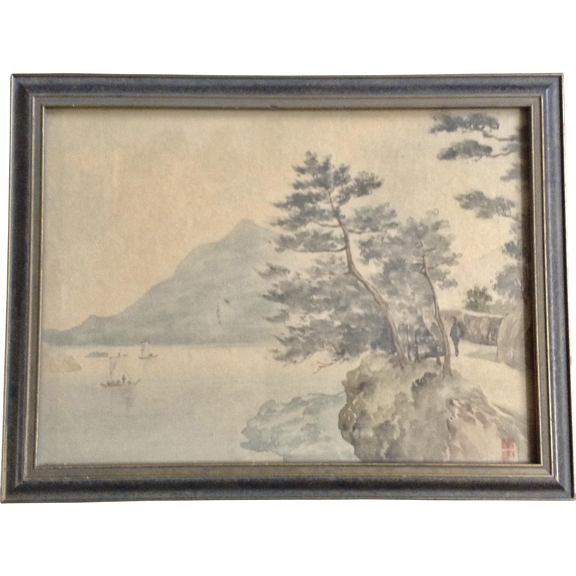 1854x1854 Vintage Japanese Watercolor Painting View Of Fisherman In The - Vintage Japanese Watercolor Paintings