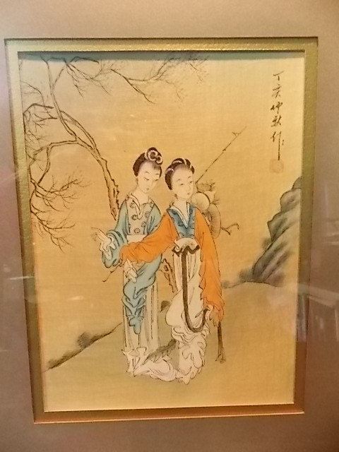 480x640 Vintage Japanese Watercolor Painting On Silk Of Two Women In A - Vintage Japanese Watercolor Paintings