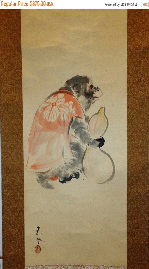 570x1031 Vintage Japanese Watercolor Painting Scroll Fine Painted On Etsy - Vintage Japanese Watercolor Paintings