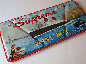 300x225 Vintage Tin Litho Supreme Paint Box Watercolor New York Harbor - Vintage Watercolor Box