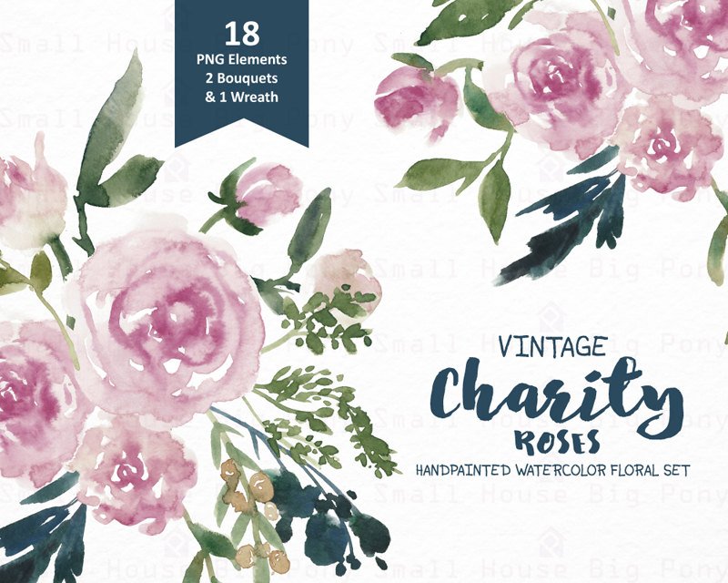 800x640 Digital Clipart Watercolor Flower Clipart, Vintage Roses Clip Art - Vintage Watercolor Flowers