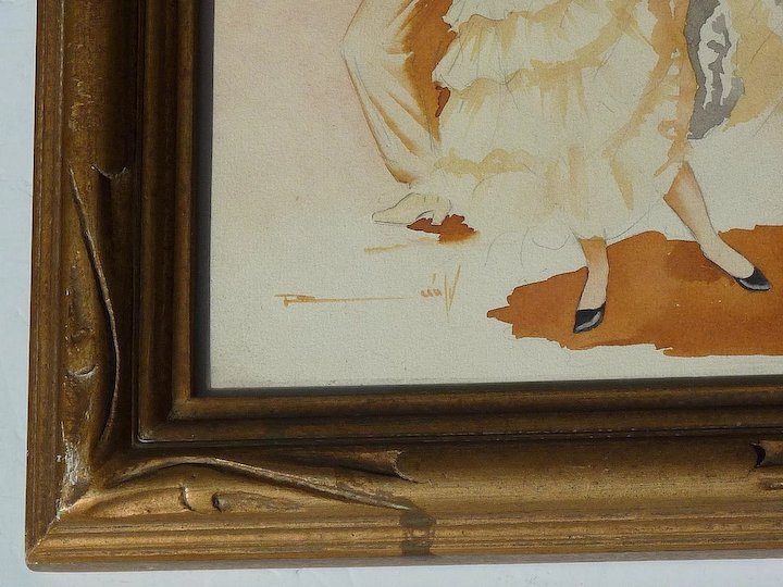 720x540 Stolen A Pair Vintage Watercolor Paintings Of Spanish Flamenco - Vintage Watercolor Paintings