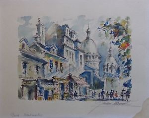 300x238 Two French Art, Vintage Watercolors Paintings, Cityscape, Signed - Vintage Watercolor Paintings