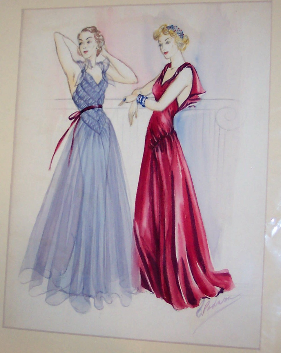 969x1216 Vintage Watercolor Painting Ladies Fashion Gowns Dresses - Vintage Watercolor Paintings