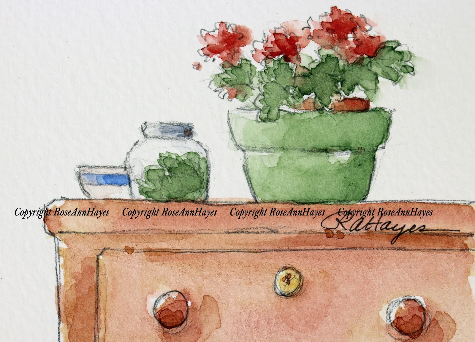 1600x1153 Watercolor Paintings By Roseann Hayes Vintage Washstand With Pot - Vintage Watercolor Paintings