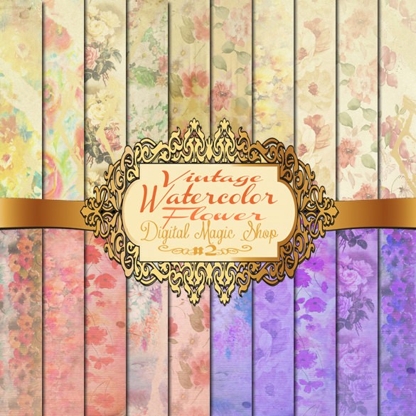 585x585 20 Vintage Watercolor Flowers Textures Digital - Vintage Watercolor Paper