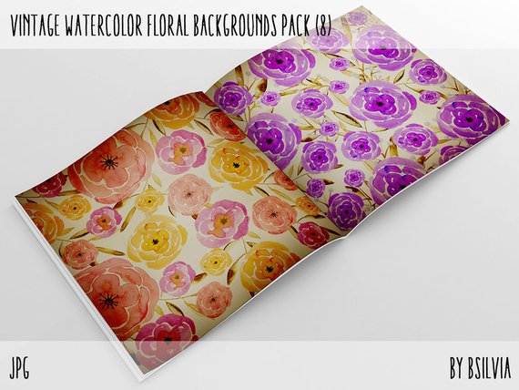 570x428 Vintage Watercolor Papers Pack Vintage Floral Watercolor Etsy - Vintage Watercolor Paper