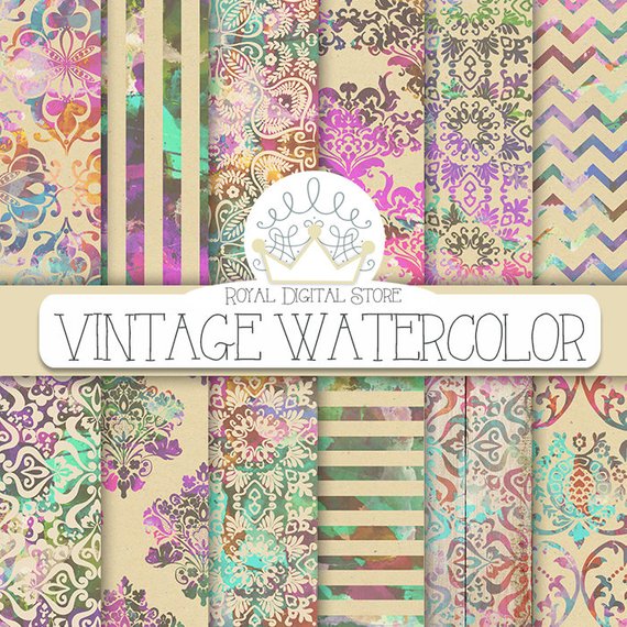 570x570 Watercolor Digital Paper Vintage Watercolor With Etsy - Vintage Watercolor Paper