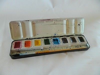 400x300 Vintage Prang Watercolor Tin Box 8 Color Paint Set Brush American - Vintage Watercolor Tin