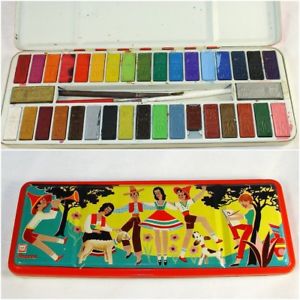 300x300 Vintage Watercolor Paint Tin Angora Cat 36 Color Box Germany Frg - Vintage Watercolor Tin