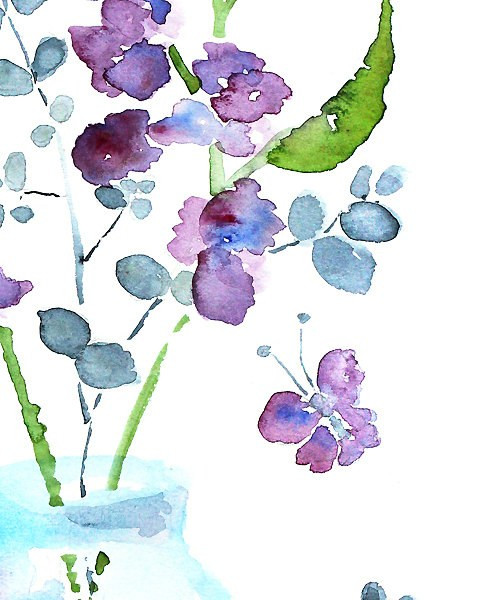 480x600 Purple Watercolor Flowers, Violet, Teal, Bathroom Wall Art - Violet Flower Watercolor