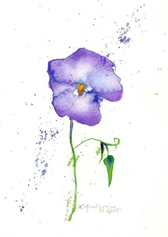 570x803 Violet Original Flower Watercolor Painting (Mat Included) Novel - Violet Flower Watercolor