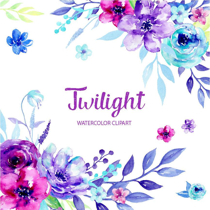 866x865 Watercolor Clipart Twilight, Blue And Purple Flowers, Ultra Violet - Violet Flower Watercolor