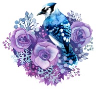 190x180 Blue Jay And Violet Flowers Watercolor By Xkids Spreadshirt - Violet Flower Watercolor