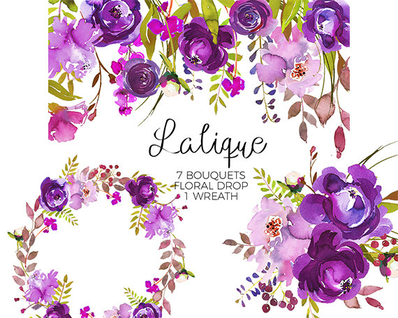 570x456 Purple Peonies Roses Clipart Watercolor Floral Bouquets Violet - Violet Flower Watercolor