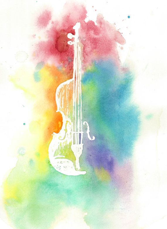 570x784 Watercolor Violin Silhouette Colorful Rainbow Instrument Print - Violin Watercolor