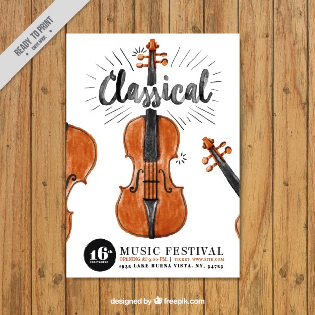 626x626 Watercolor Classical Music Flyer With A Violin Vector Free Download - Violin Watercolor