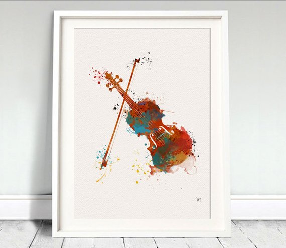 570x495 Violin Watercolor Art Print Music Instrument Ink Art Painting Etsy - Violin Watercolor