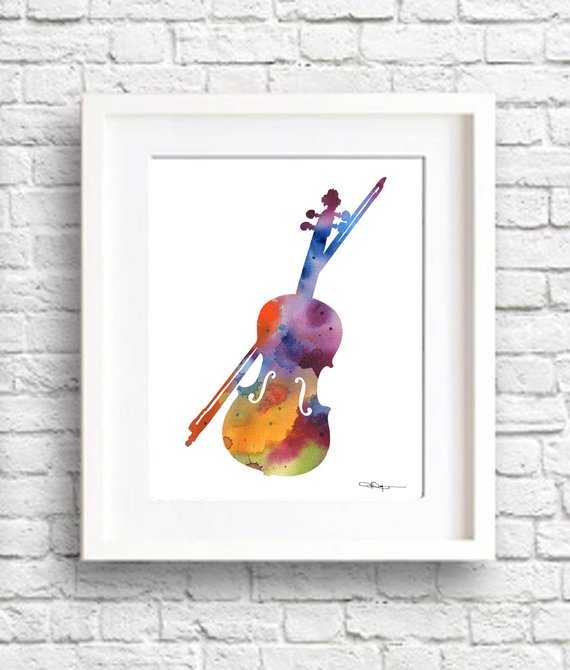 570x670 Violin Art Print Abstract Watercolor Painting Wall Decor Etsy - Violin Watercolor Painting