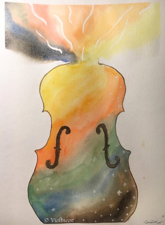 570x775 Violin Original Watercolor Painting Colorful Available Etsy - Violin Watercolor Painting