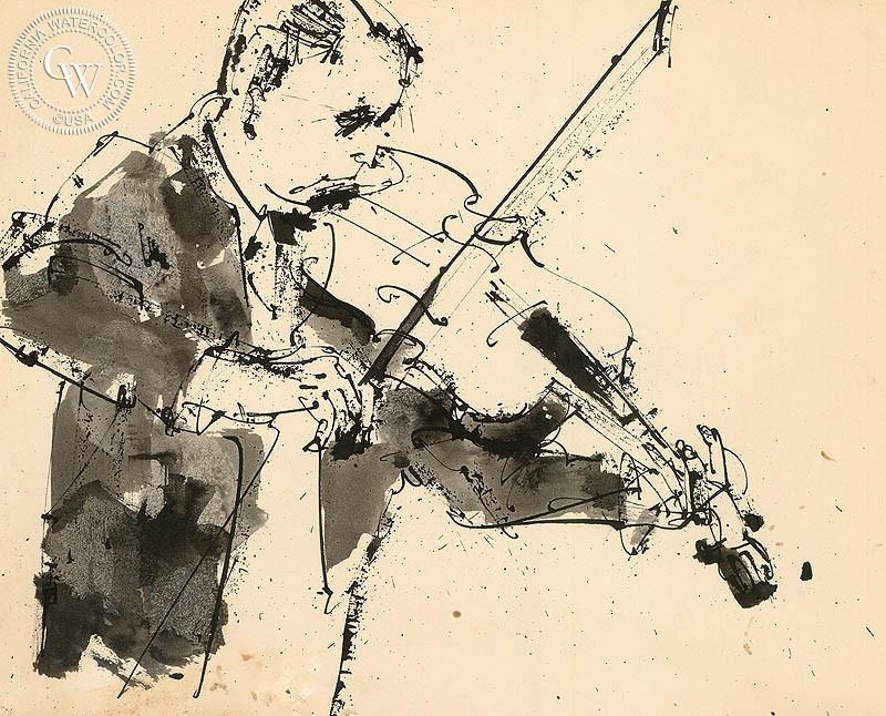 800x646 Violin Solo, Art By John Altoon California Watercolor - Violin Watercolor Painting