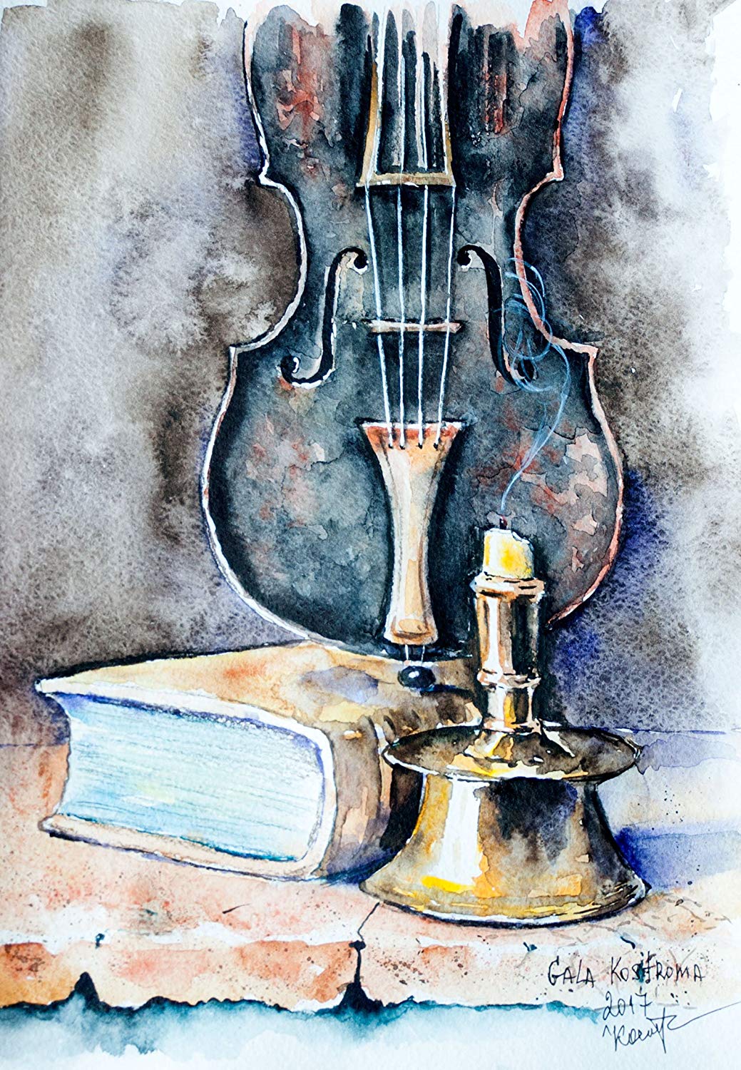 1039x1500 The Old Violin Watercolor Original Still Life Painting - Violin Watercolor Painting