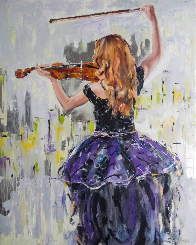 770x959 Violinist Painting By Antigoni Tziora Saatchi Art - Violin Watercolor Painting