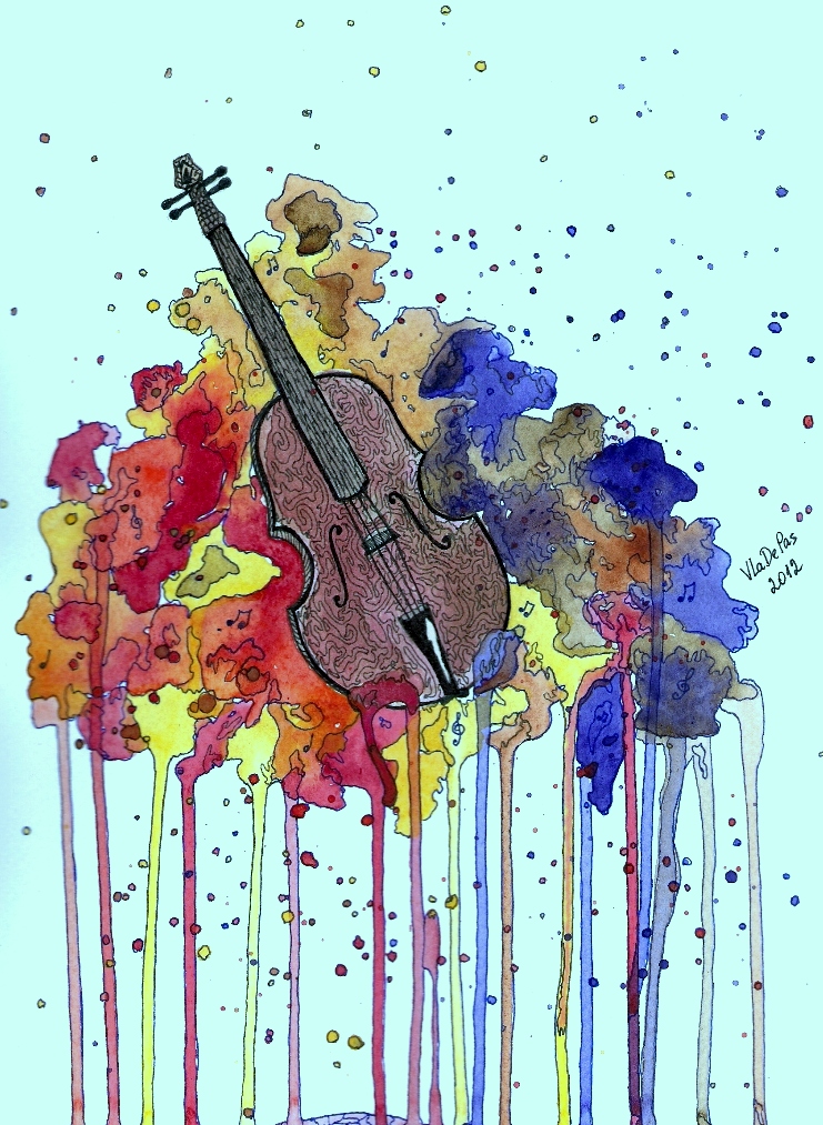 741x1013 Watercolor Violin By Vladepas - Violin Watercolor Painting