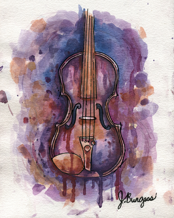 564x707 Watercolor Violin Tears Of The Soul By J. Burgess By Art Hack On - Violin Watercolor Painting