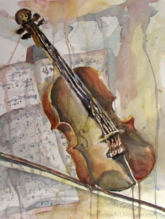 544x720 Joan Satow Watercolor Paintings - Violin Watercolor Painting