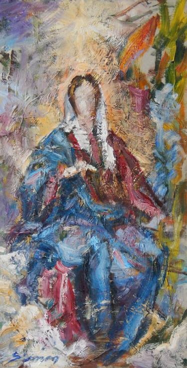 375x735 Virgin Mary Painting By Simon Saatchi Art - Virgin Mary Watercolor