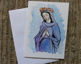 340x270 Blessed Mother Mary Watercolor Print - Virgin Mary Watercolor