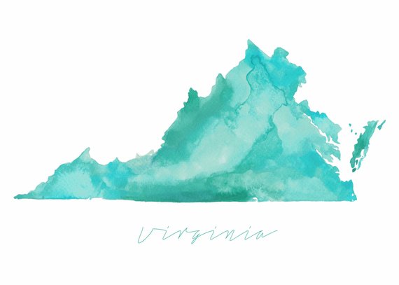 570x407 Virginia Map Virginia Wall Art Art Print Watercolor Map Etsy - Virginia Watercolor