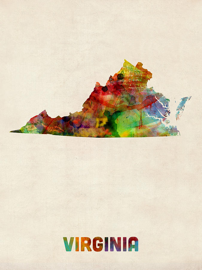 675x900 Virginia Watercolor Map Digital Art By Michael Tompsett - Virginia Watercolor