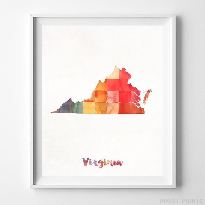 699x699 Virginia Watercolor Map Wall Art Home Decor Poster Artwork Gift - Virginia Watercolor