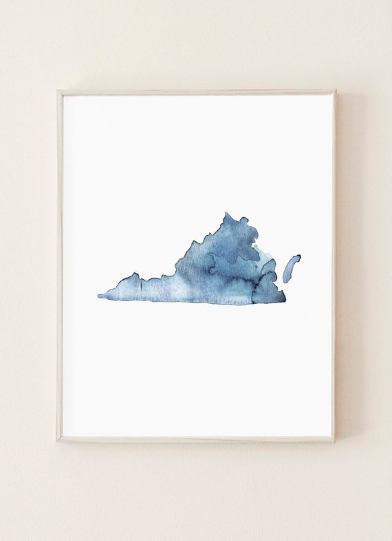 570x785 Virginia Watercolor Print State Print Prints Wall Art Etsy - Virginia Watercolor