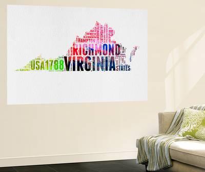 400x335 Virginia Watercolor Word Cloud Wall Mural By Naxart - Virginia Watercolor