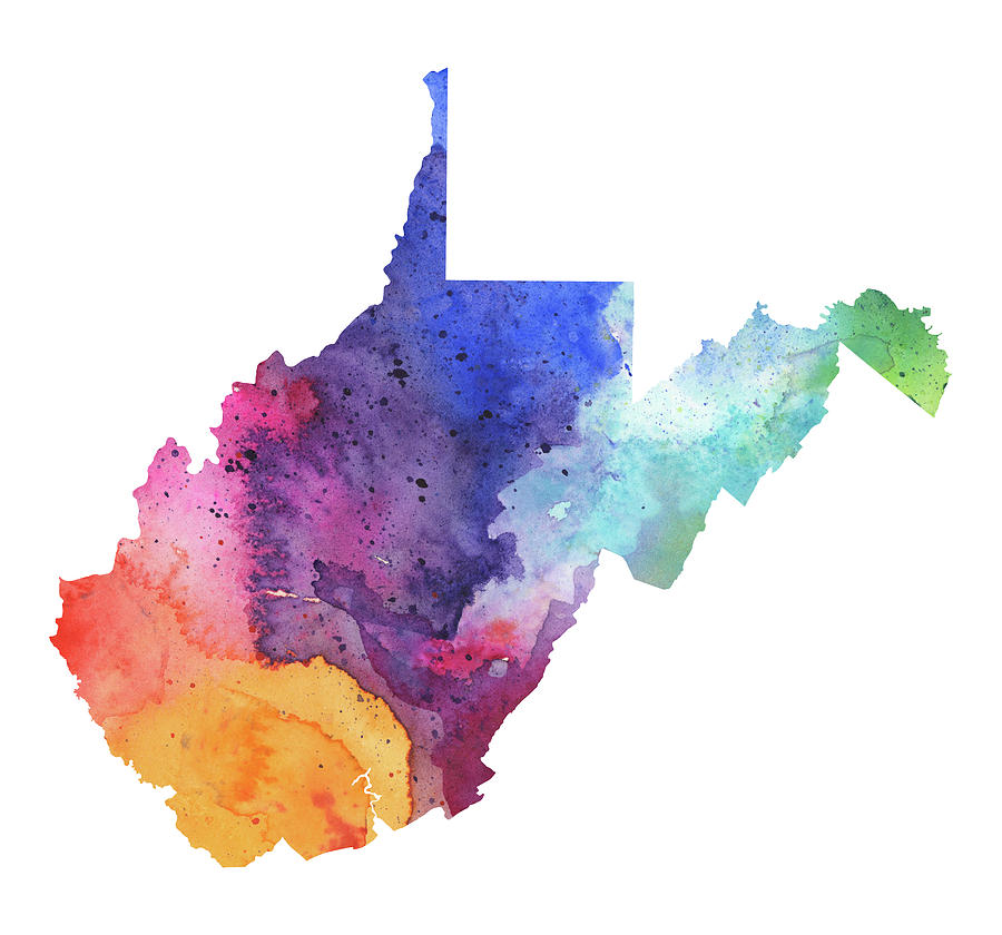 900x840 Watercolor Map Of West Virginia, In Rainbow Colors Painting By - Virginia Watercolor