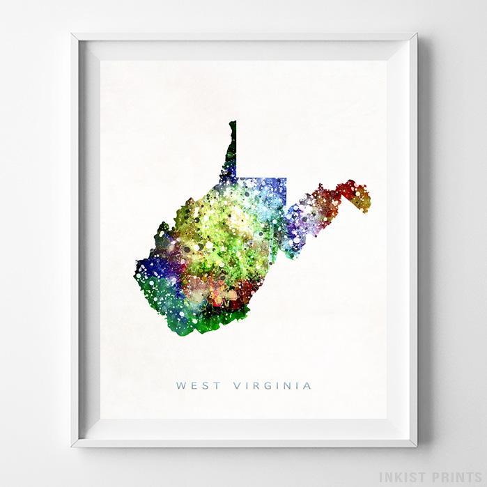 699x699 West Virginia Usa Watercolor Map Print - Virginia Watercolor
