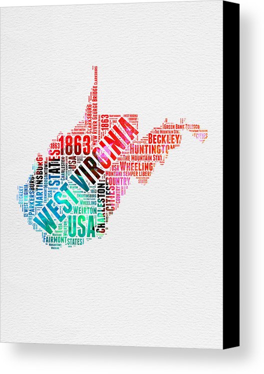 529x750 West Virginia Watercolor Word Cloud Map Canvas Print Canvas Art - Virginia Watercolor