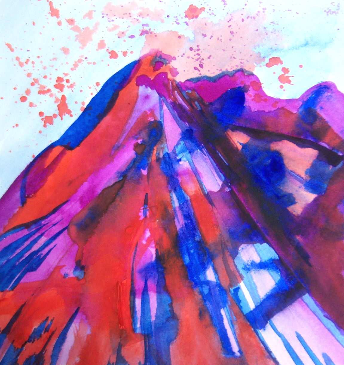 1151x1219 Experimental Watercolors Workshop - Volcano Watercolor